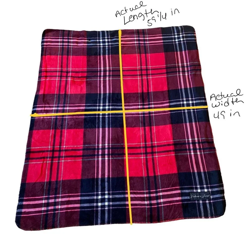 Victoria Secret Red Plaid Throw Blanket 100% Recycled Polyester